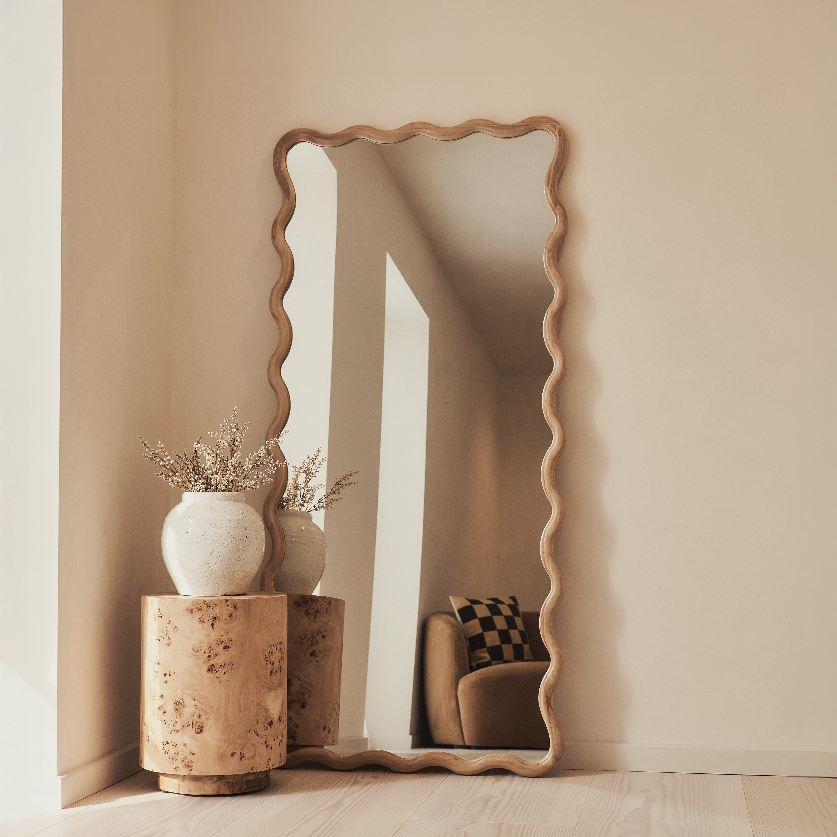 Marea - Light Wood Wavy Retro Full Length Mirror 170cm x 80cm