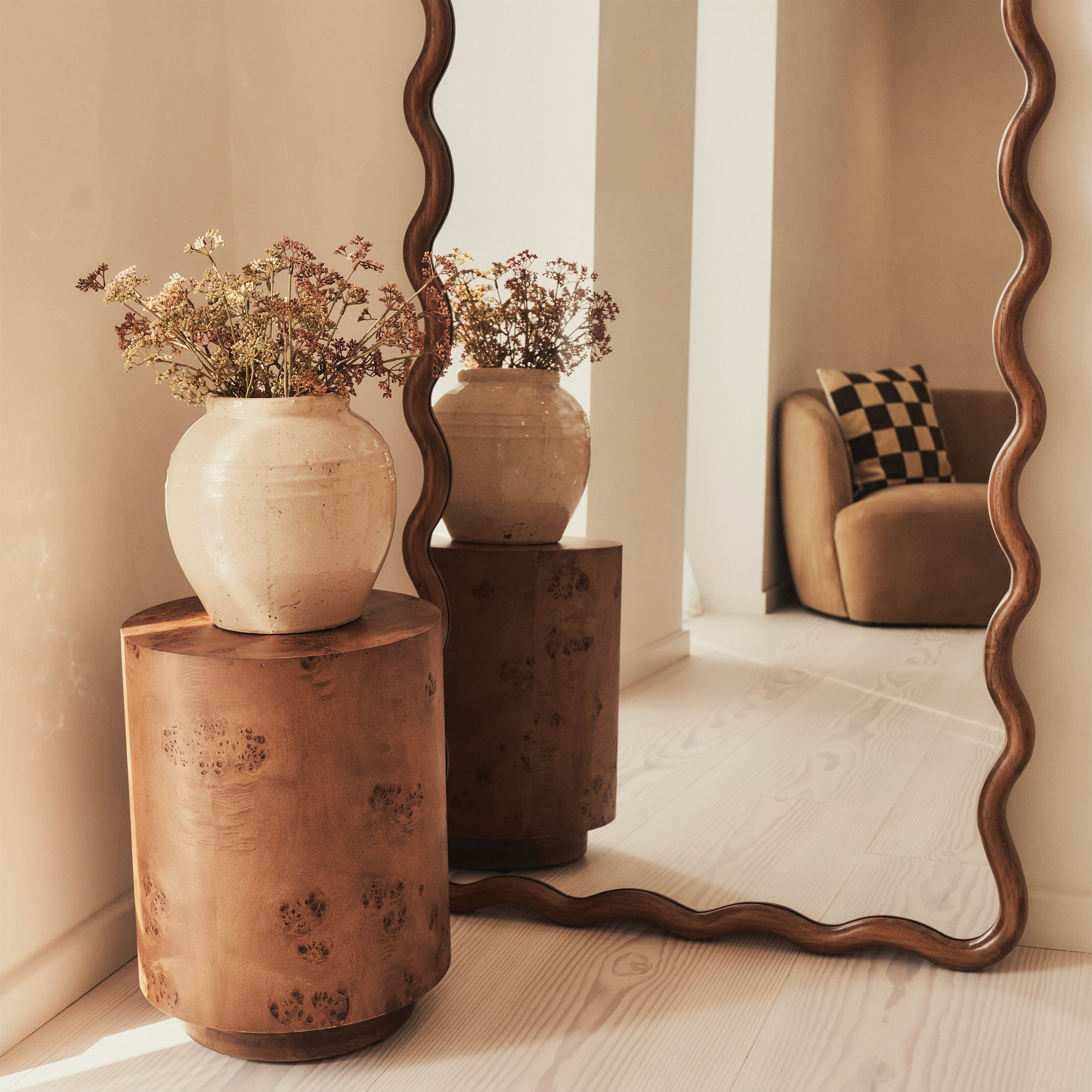 Marea - Dark Wood Wavy Retro Full Length Mirror 170cm x 80cm