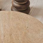 Lyra - Beige Travertine Round Warm Wood Premium Coffee Table