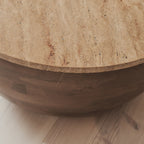 Lyra - Beige Travertine Round Warm Wood Premium Coffee Table