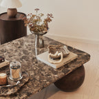 Melrose - Dark Emperador Marble Rectangular Dark Wood Premium Coffee Table