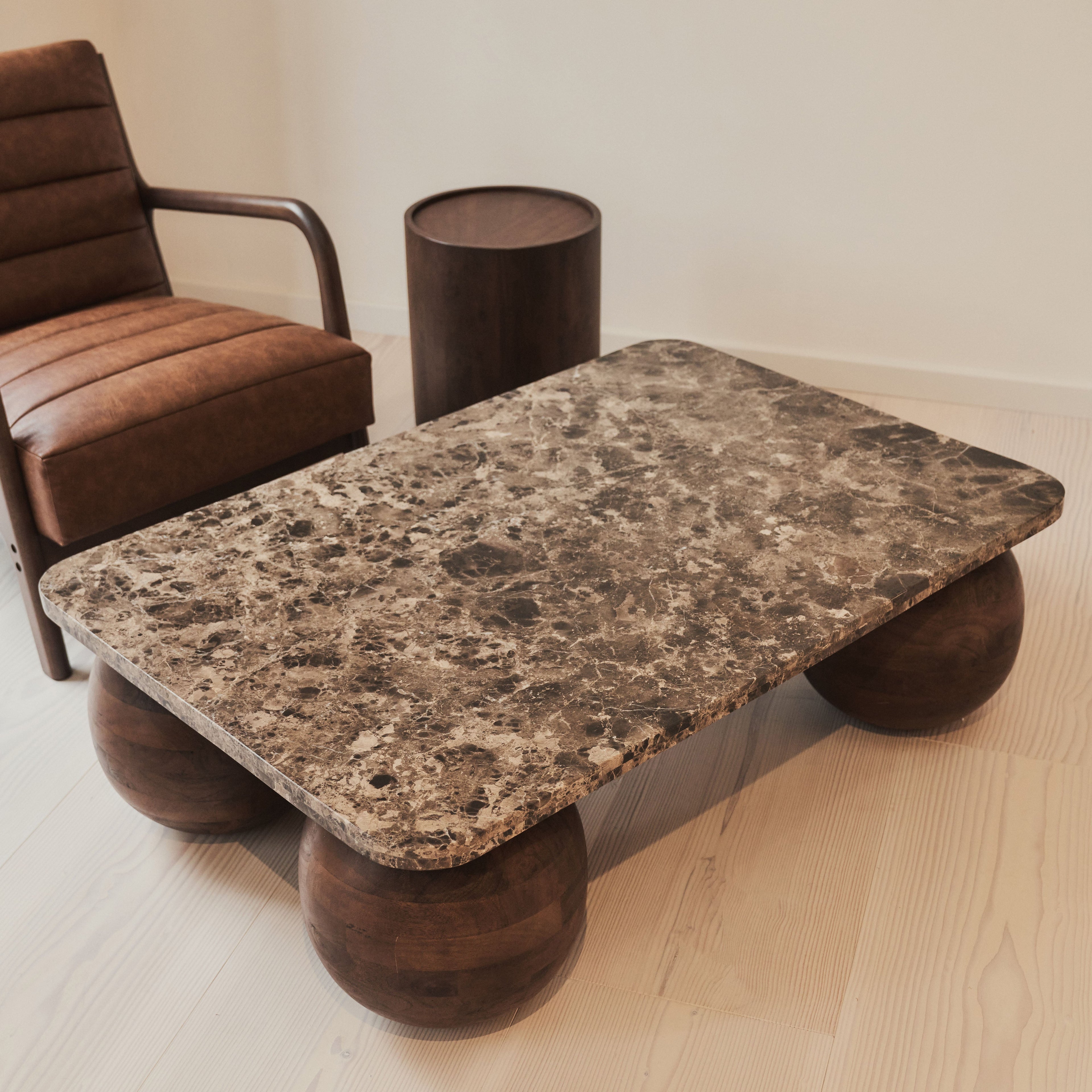 Melrose - Dark Emperador Marble Rectangular Dark Wood Premium Coffee Table