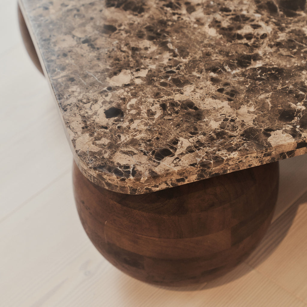 Melrose - Dark Emperador Marble Rectangular Dark Wood Premium Coffee Table