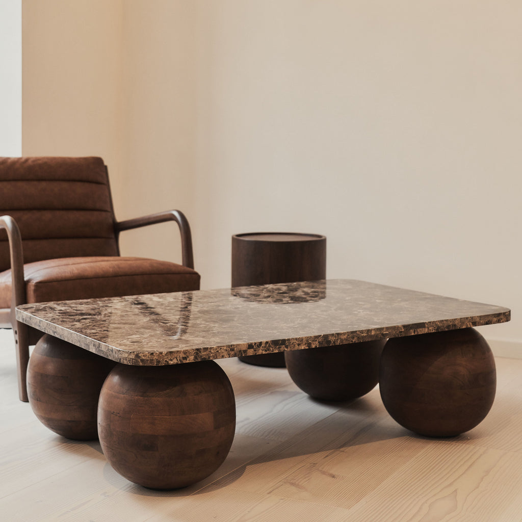 Melrose - Dark Emperador Marble Rectangular Dark Wood Premium Coffee Table