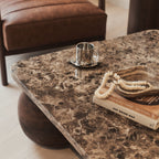 Melrose - Dark Emperador Marble Square Dark Wood Premium Coffee Table