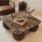 Melrose - Dark Emperador Marble Square Dark Wood Premium Coffee Table