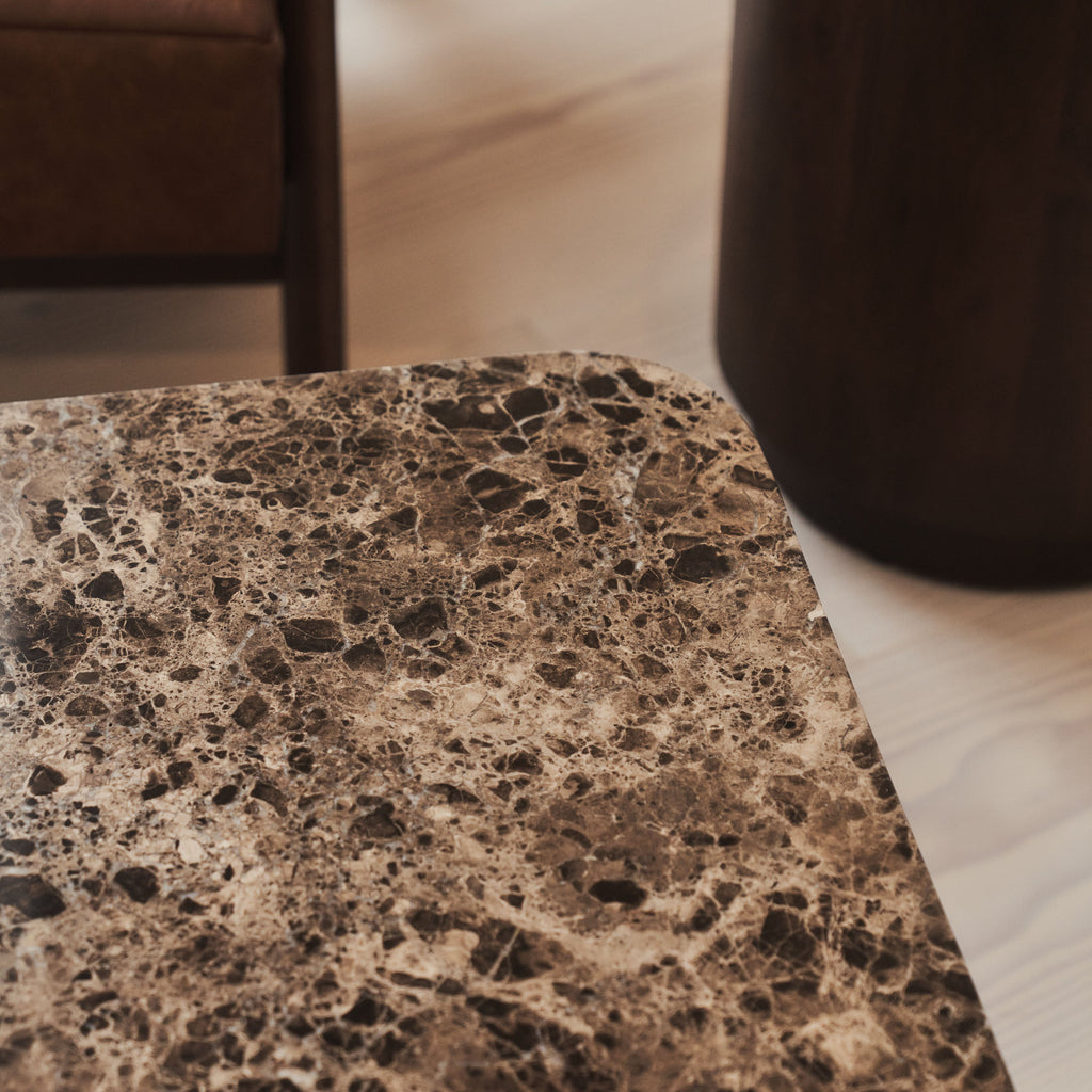 Melrose - Dark Emperador Marble Square Dark Wood Premium Coffee Table