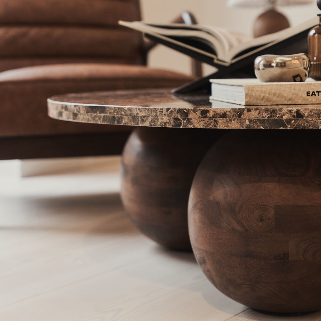 Melrose - Dark Emperador Marble Round Dark Wood Premium Coffee Table