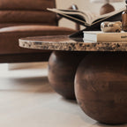 Melrose - Dark Emperador Marble Round Dark Wood Premium Coffee Table