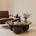 Melrose - Dark Emperador Marble Round Dark Wood Premium Coffee Table