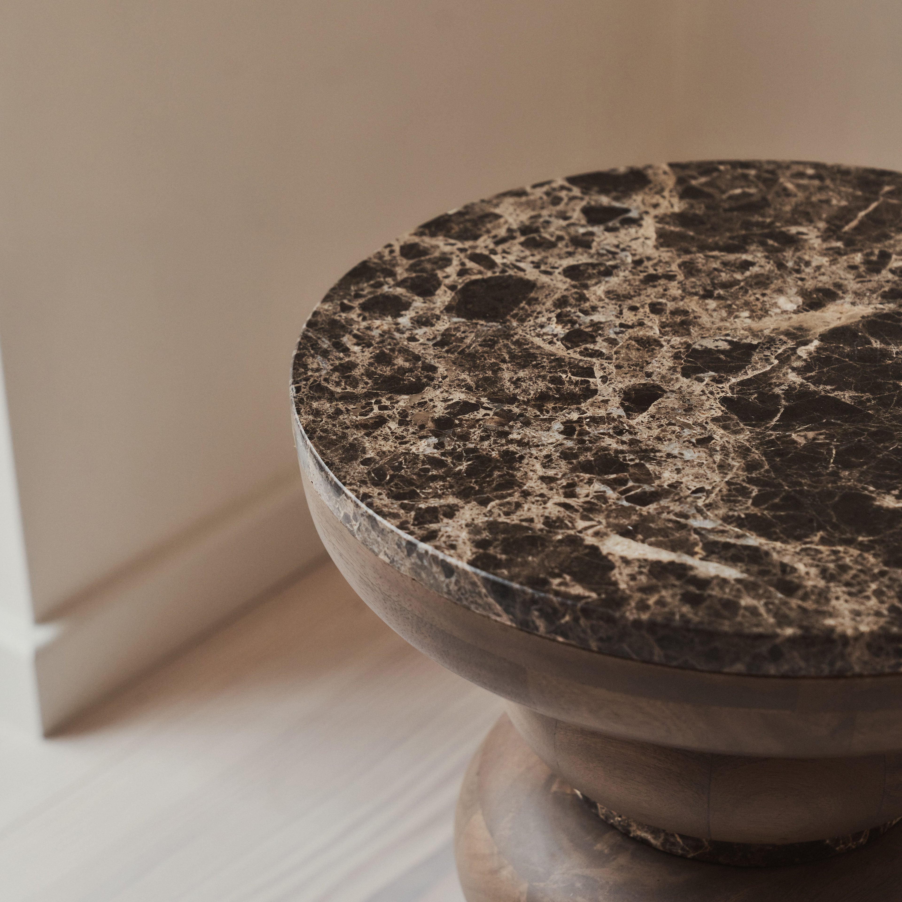 Belgravia - Dark Emperador Marble Round Dark Wood Premium Side Table