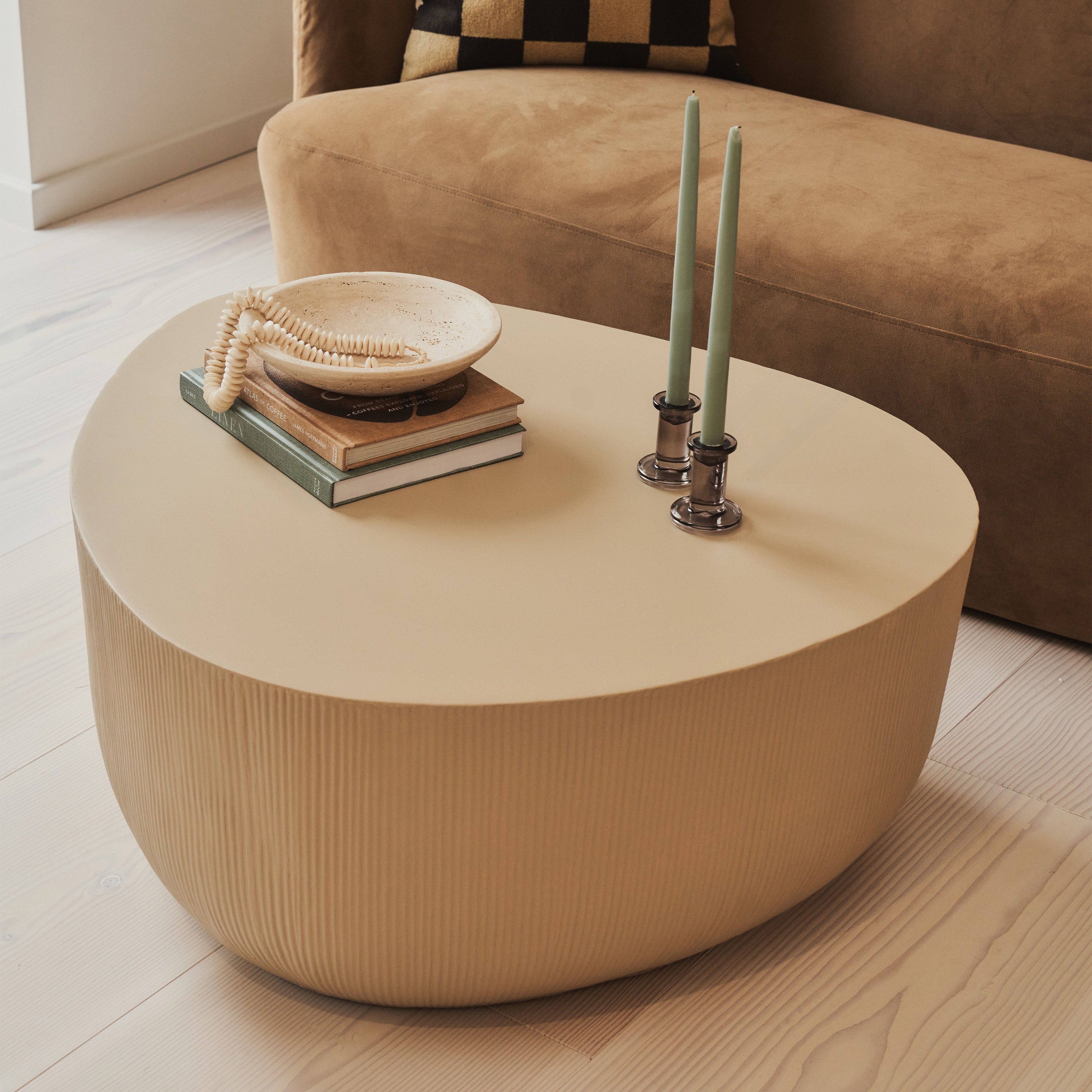 Leonardo - Minimal Beige Irregular Shaped Coffee Table Large