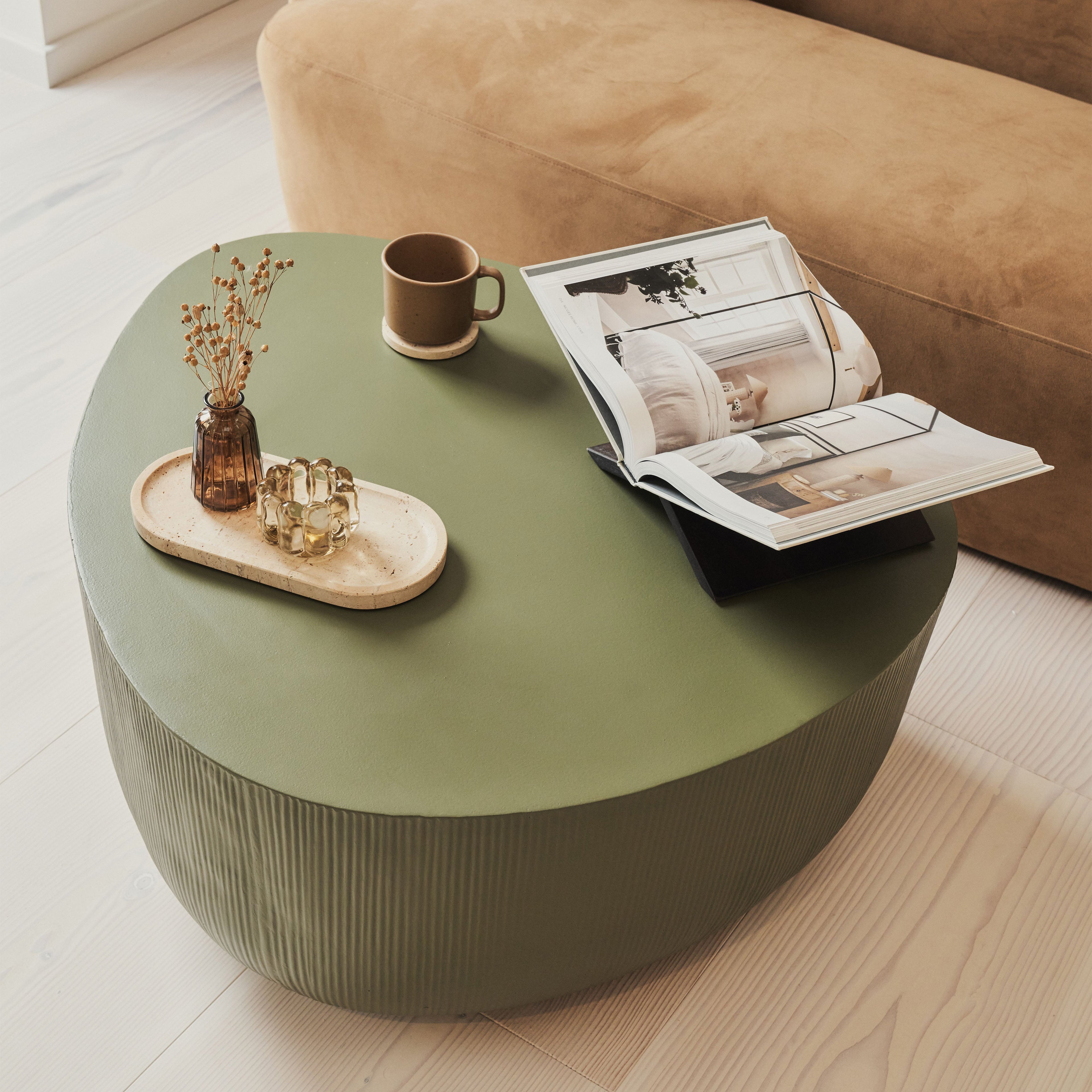 Leonardo - Minimal Olive Irregular Shaped Coffee Table Large