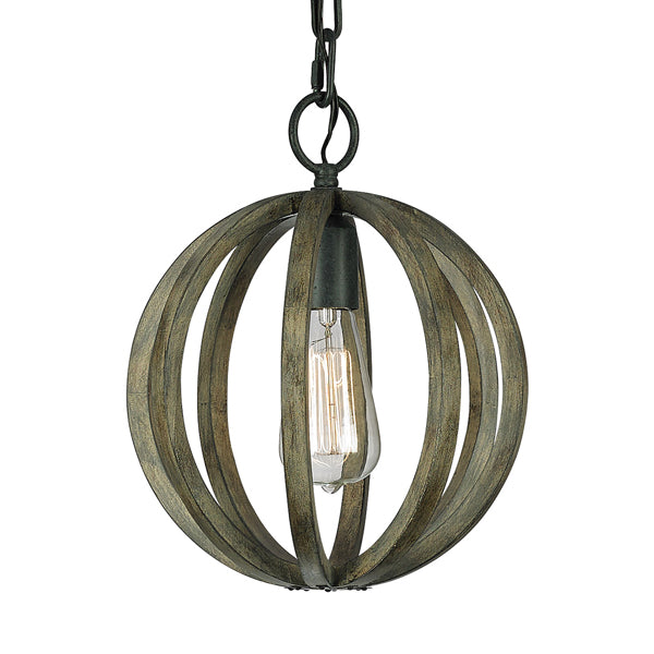 Allier Pendant Light - Oak Wood & Antique Forged Iron