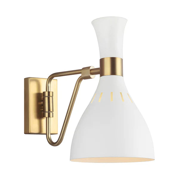 Joan 1 Light Wall Light - Matte White & Burnished Brass