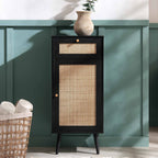 Frances Woven Rattan 1-Door Bathroom Cabinet, Black