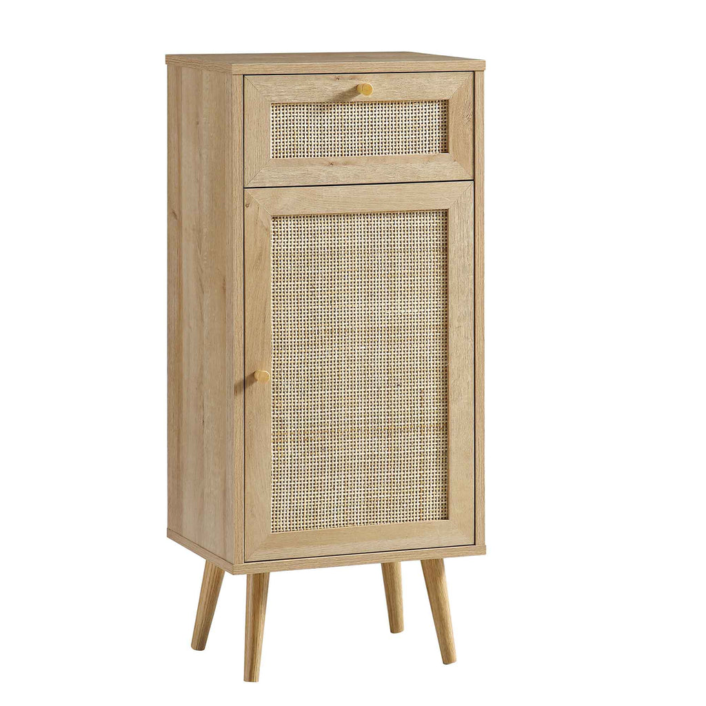 Frances Woven Rattan 1-Door Bathroom Cabinet, Natural