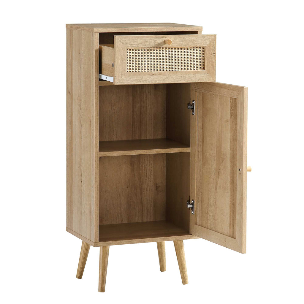 Frances Woven Rattan 1-Door Bathroom Cabinet, Natural