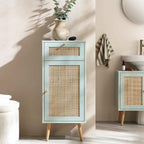Frances Woven Rattan 1-Door Bathroom Cabinet, Mint