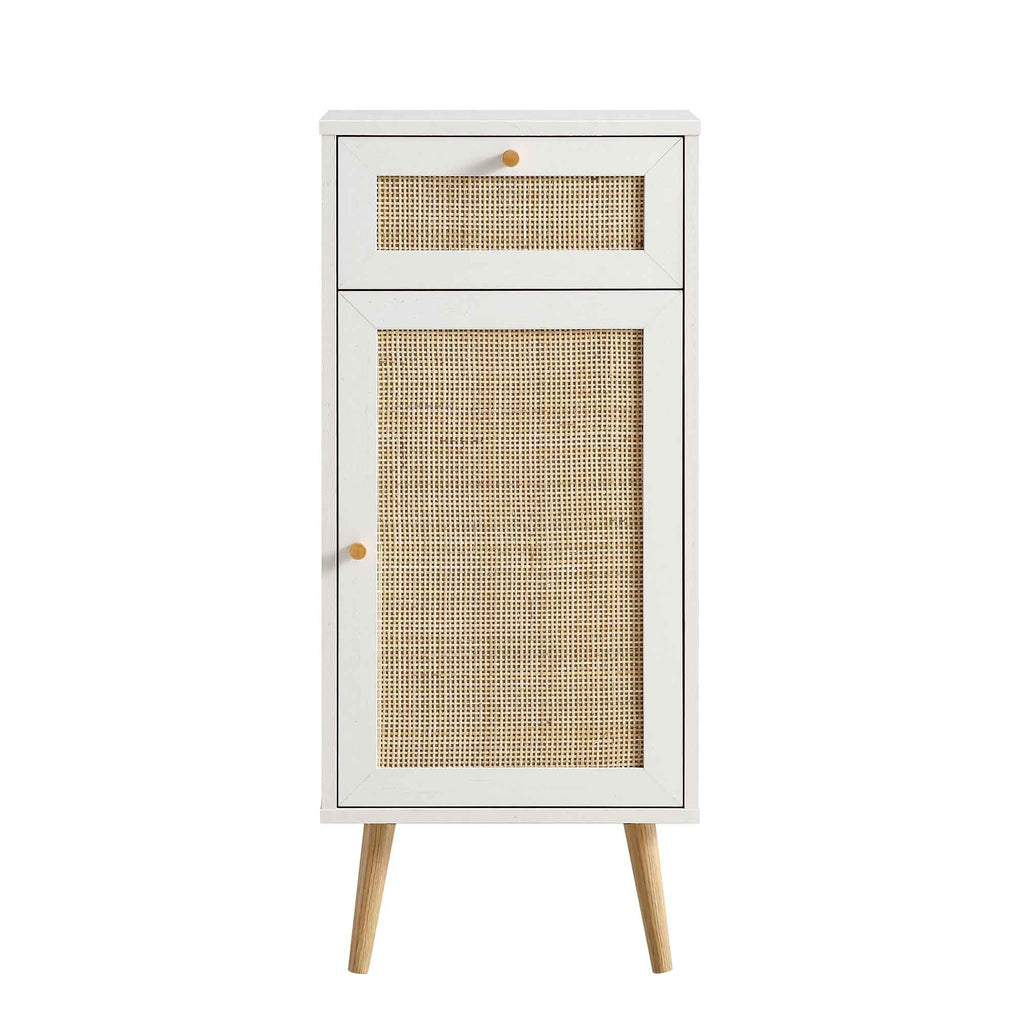 Frances Woven Rattan 1-Door Bathroom Cabinet, White
