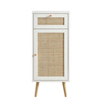 Frances Woven Rattan 1-Door Bathroom Cabinet, White