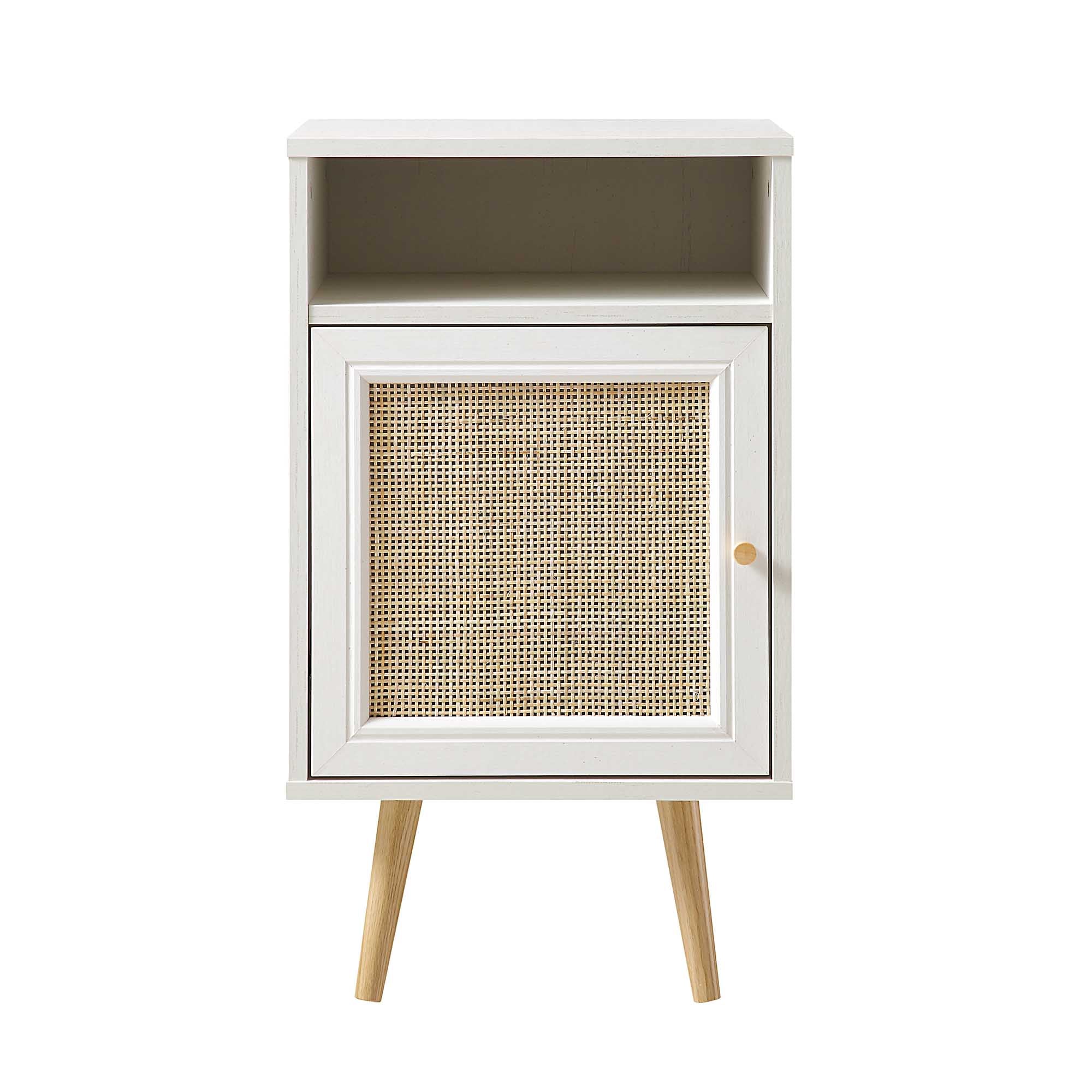 Frances Woven Rattan 1-Door Bedside Table in White