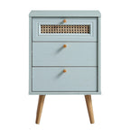 Anya Woven Rattan 3-Drawer Bedside Table in Mint Colour