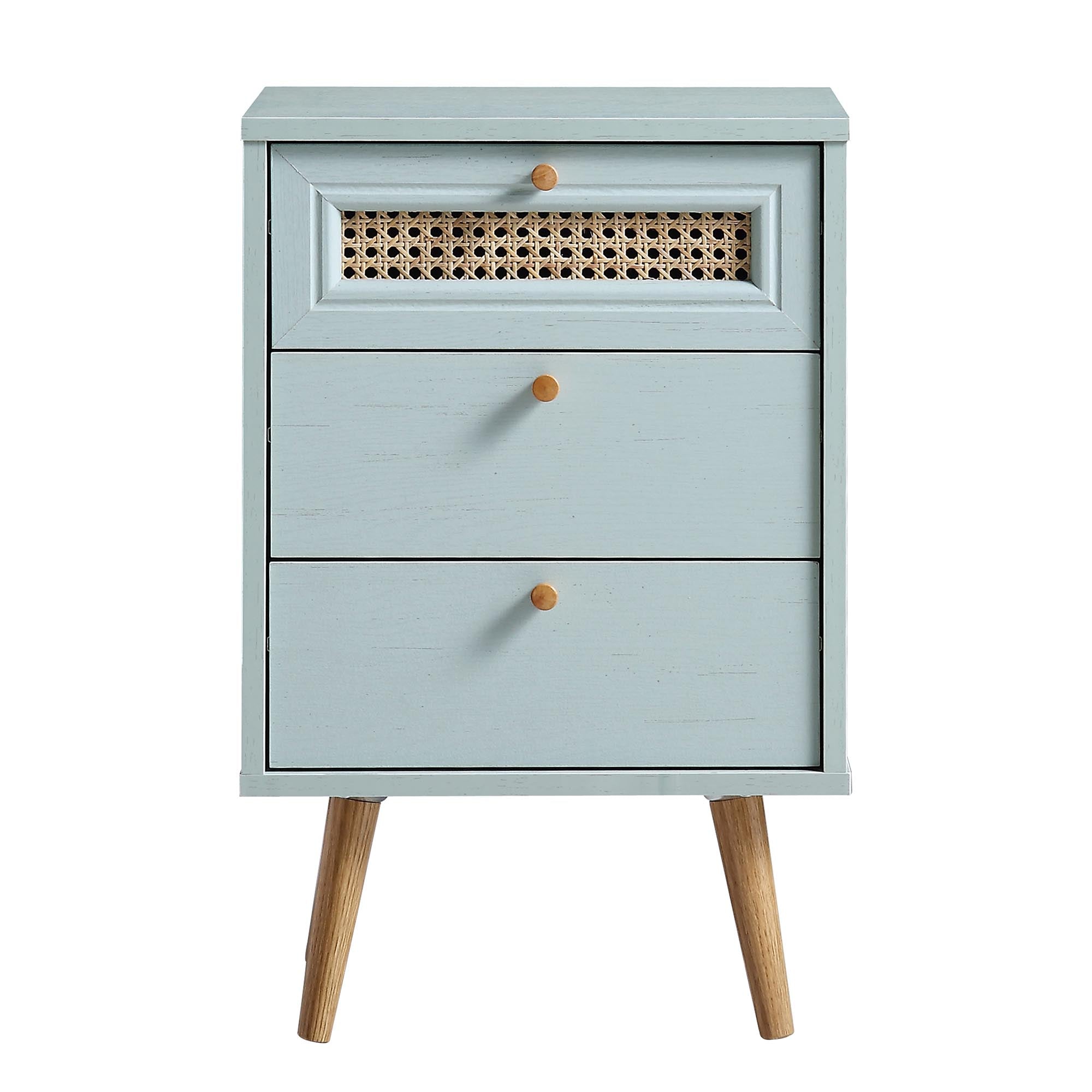 Anya Woven Rattan 3-Drawer Bedside Table in Mint Colour