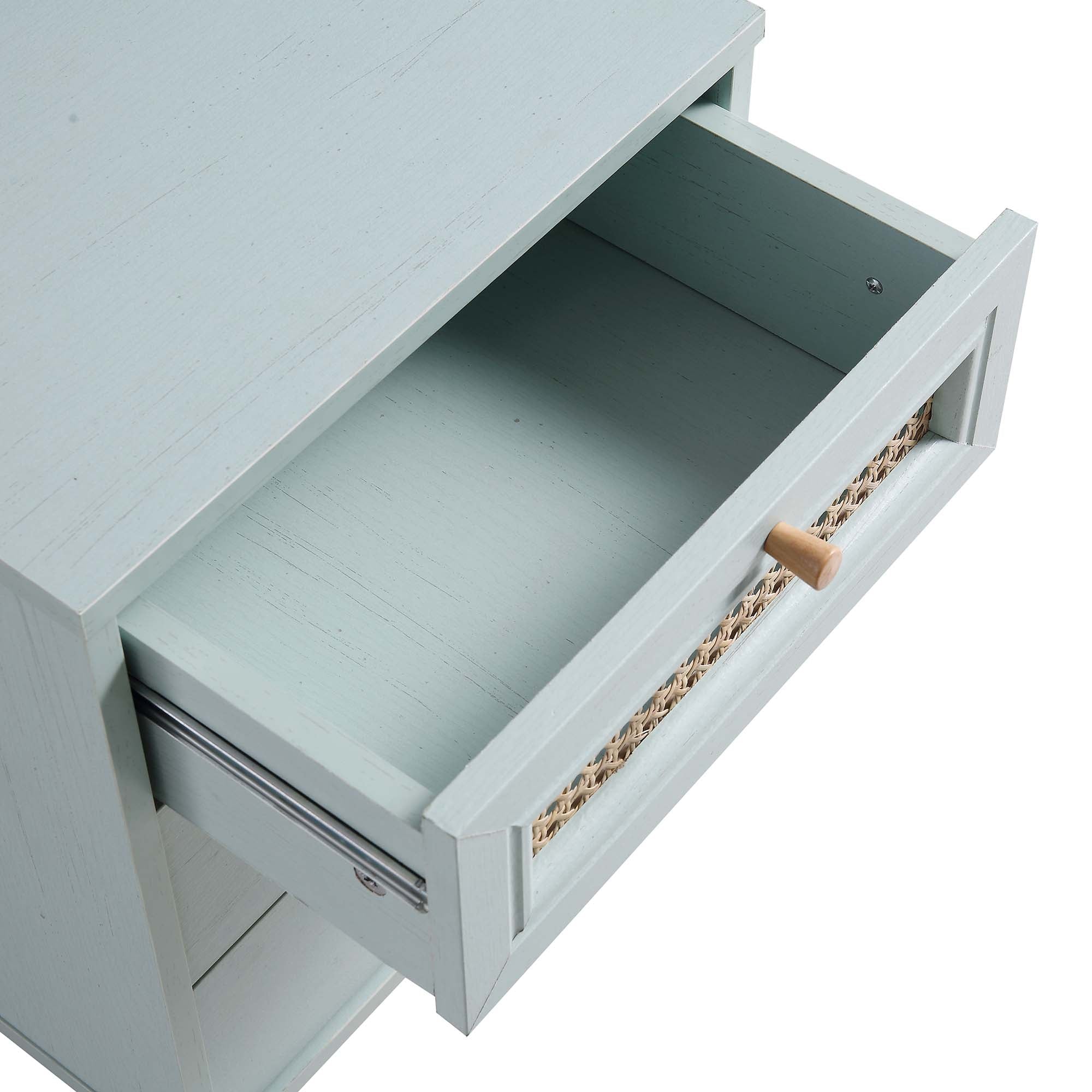 Anya Woven Rattan 3-Drawer Bedside Table in Mint Colour