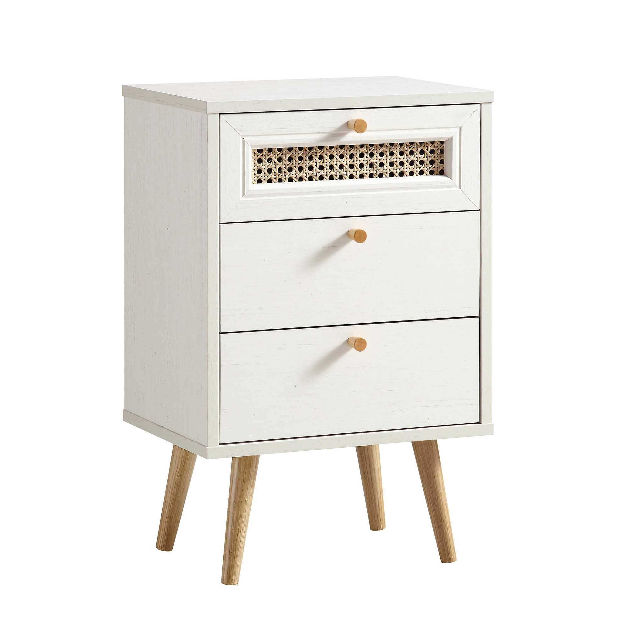 Anya Woven Rattan 3-Drawer Bedside Table in White