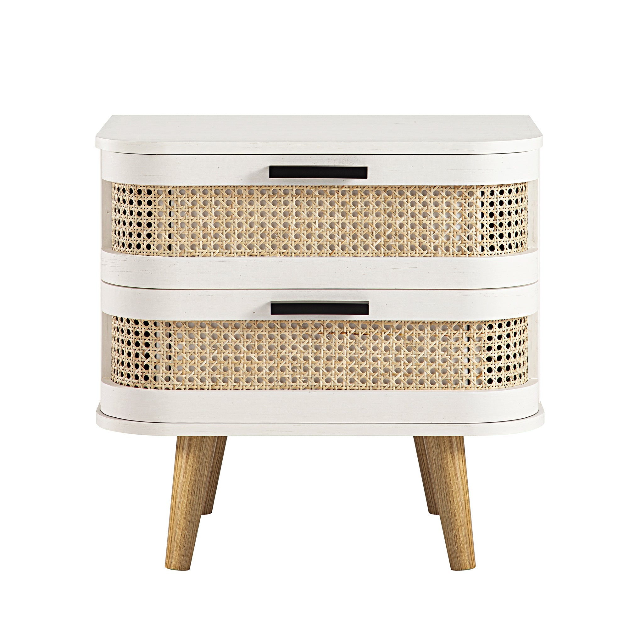 Izzy Curved Rattan 2-Drawer Bedside Table, White