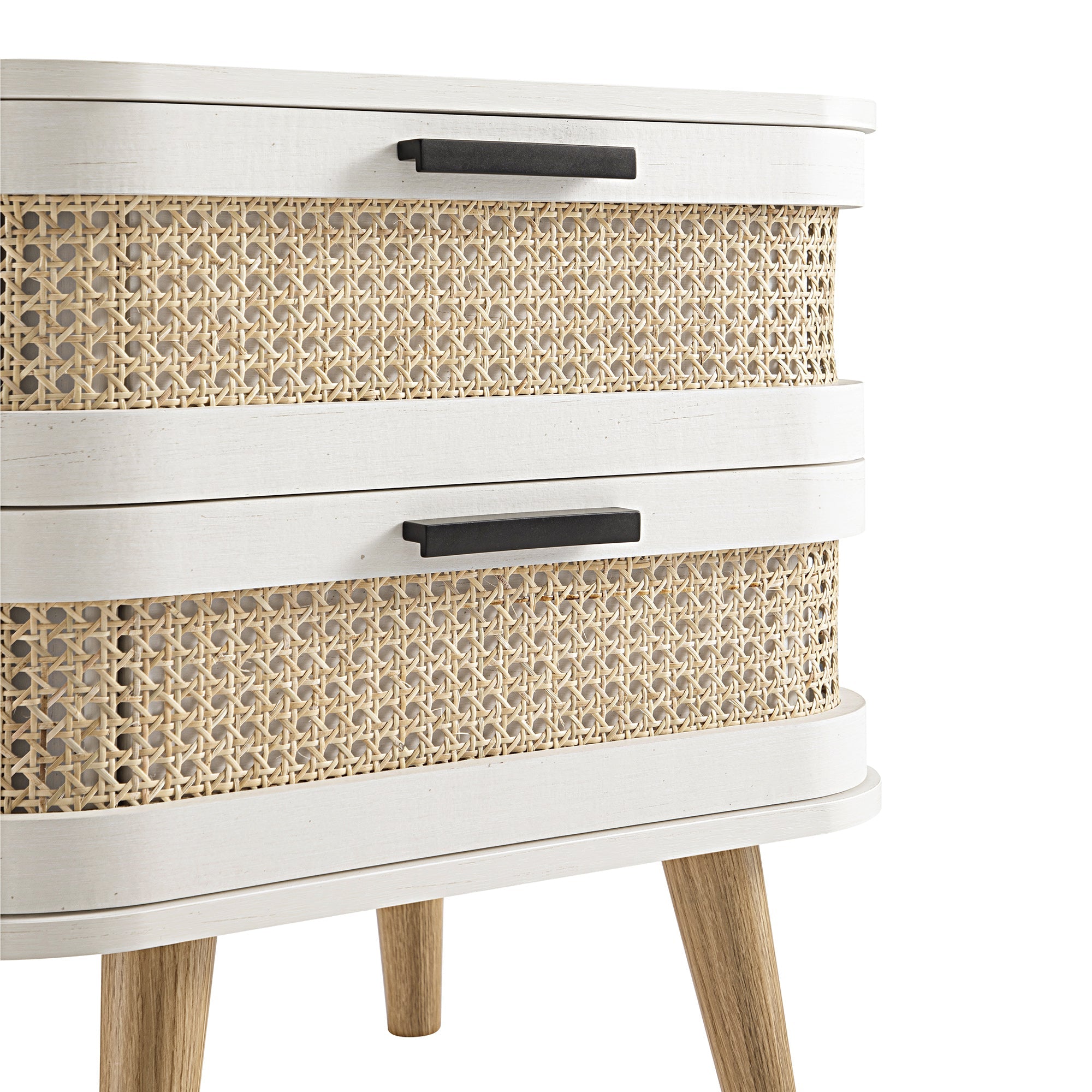 Izzy Curved Rattan 2-Drawer Bedside Table, White