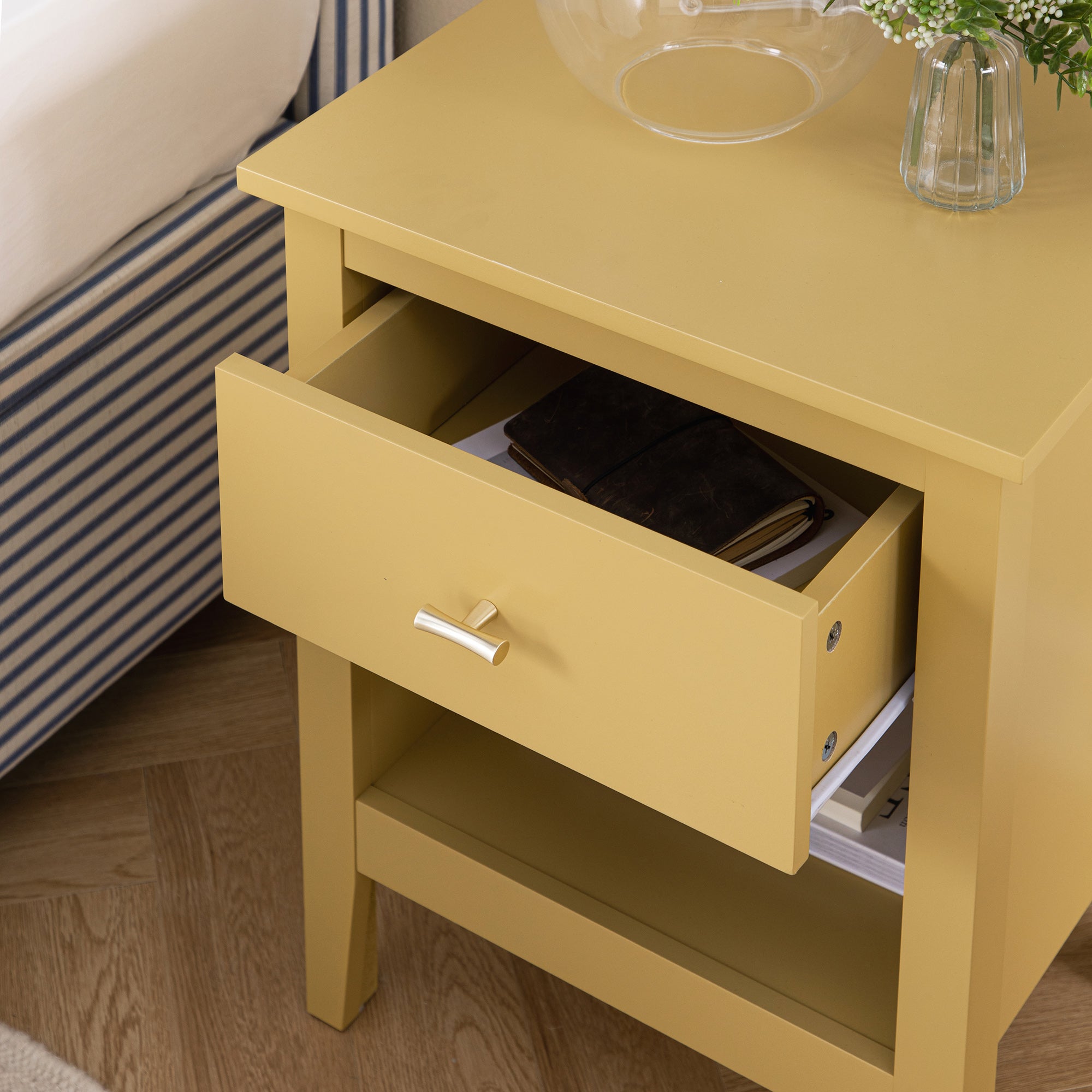 Oakham 1-Drawer Bedside Table, Rattan Yellow
