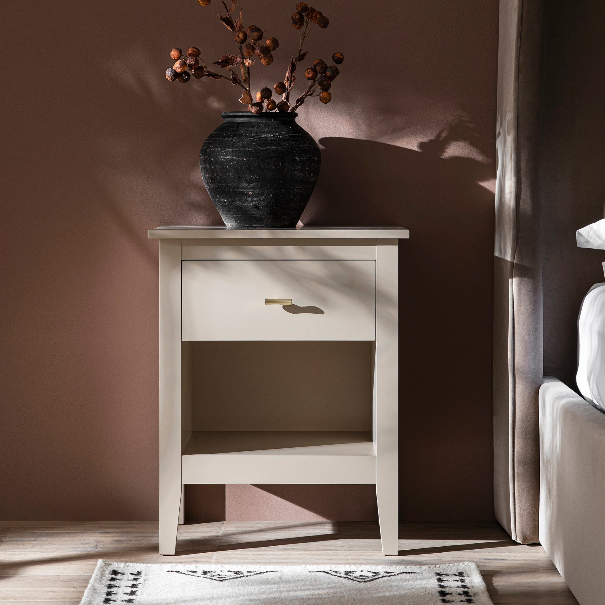Oakham 1-Drawer Bedside Table, Shaded White