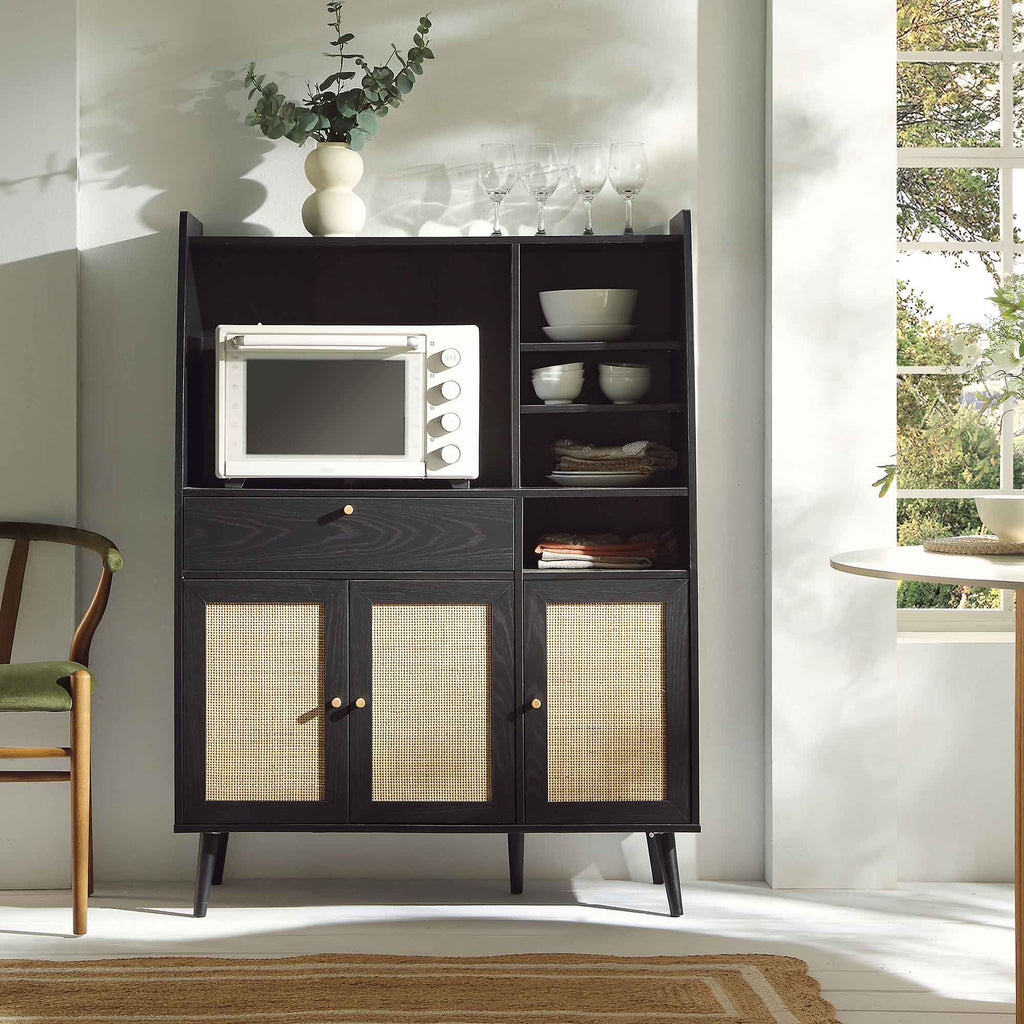Frances Woven Rattan Kitchen Cabinet, Black