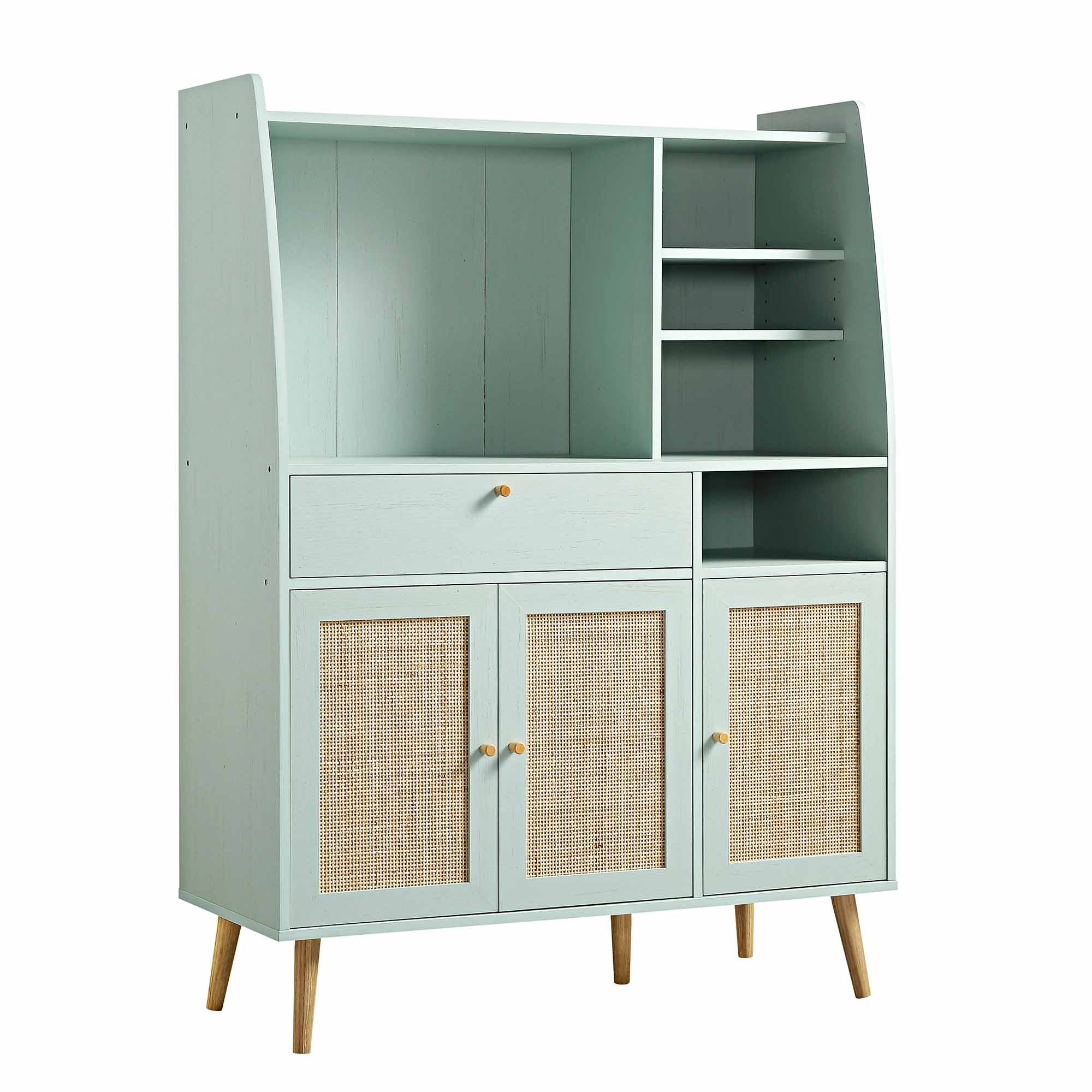 Frances Woven Rattan Kitchen Cabinet, Mint