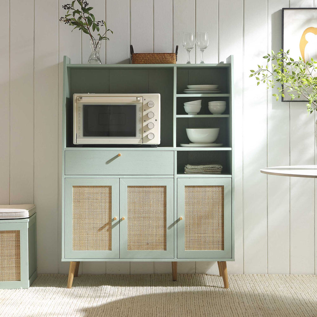 Frances Woven Rattan Kitchen Cabinet, Mint