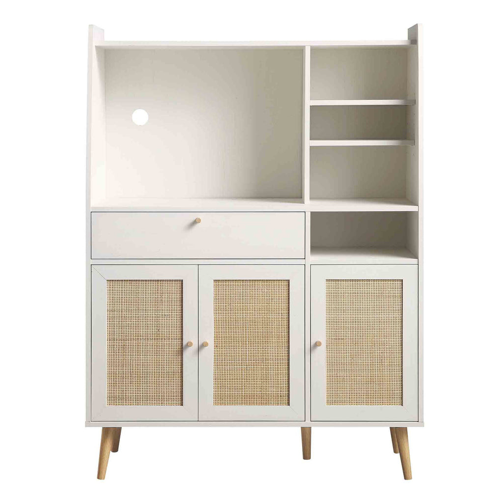 Frances Woven Rattan Kitchen Cabinet, White