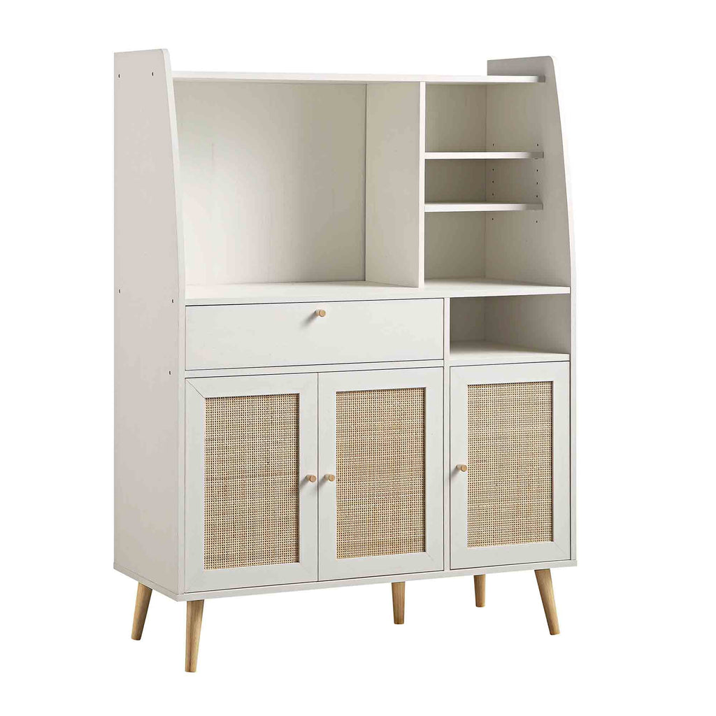 Frances Woven Rattan Kitchen Cabinet, White