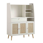 Frances Woven Rattan Kitchen Cabinet, White