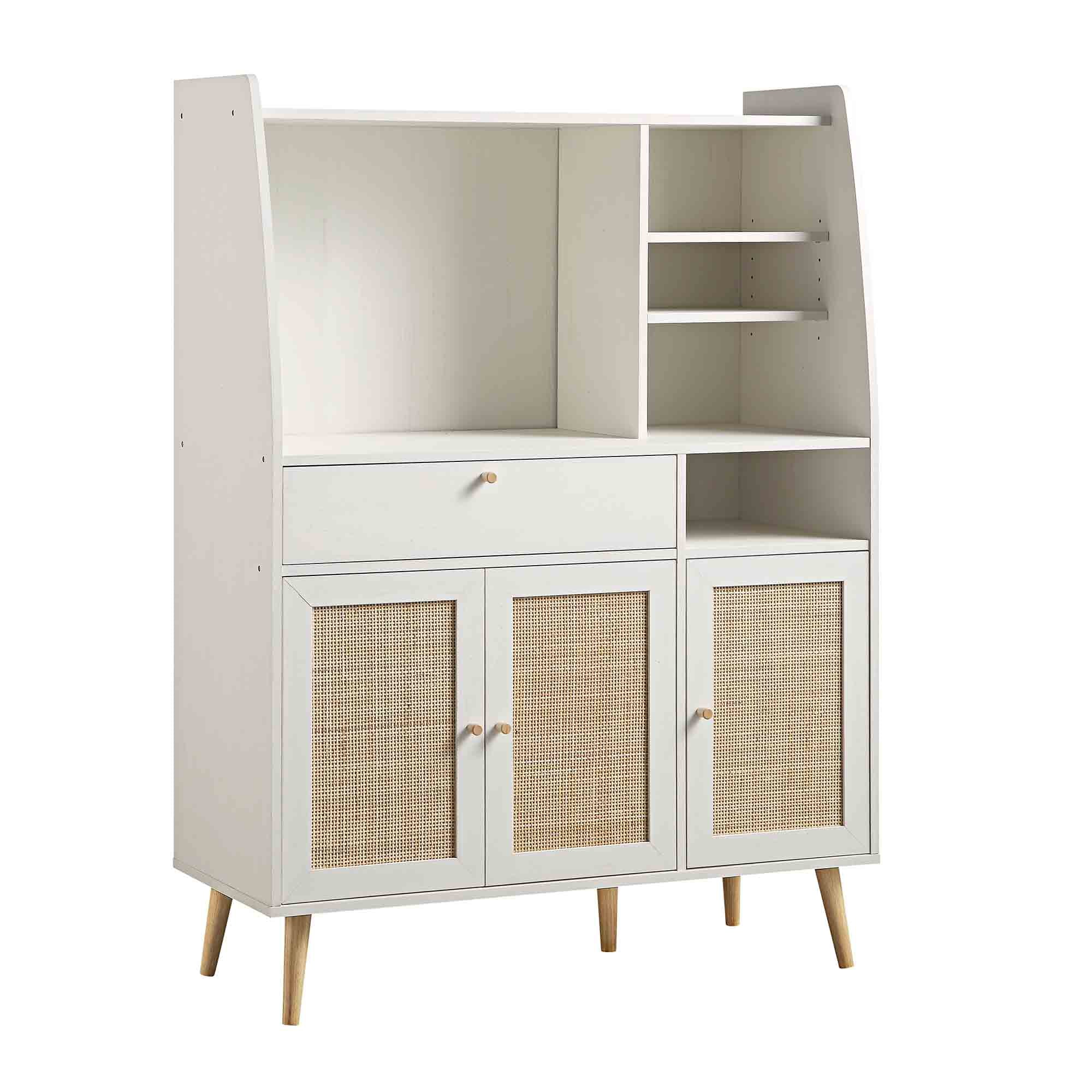 Frances Woven Rattan Kitchen Cabinet, White
