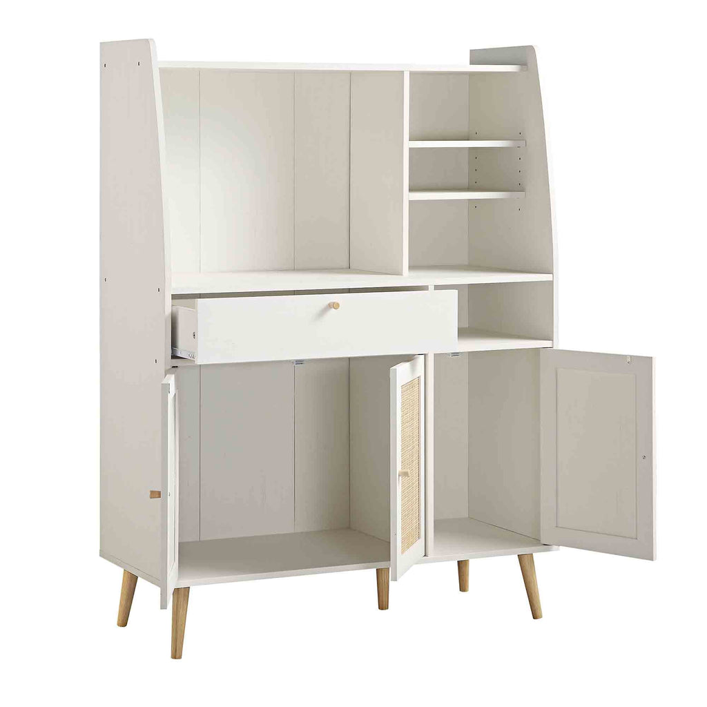 Frances Woven Rattan Kitchen Cabinet, White
