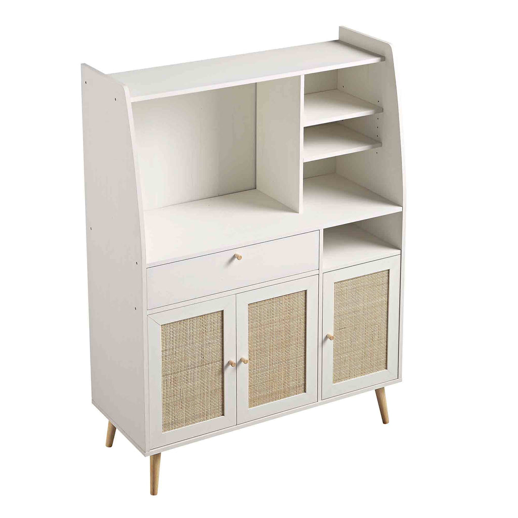 Frances Woven Rattan Kitchen Cabinet, White