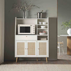 Frances Woven Rattan Kitchen Cabinet, White