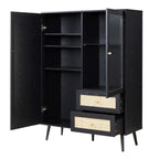 Frances Woven Rattan Display Cabinet, Black