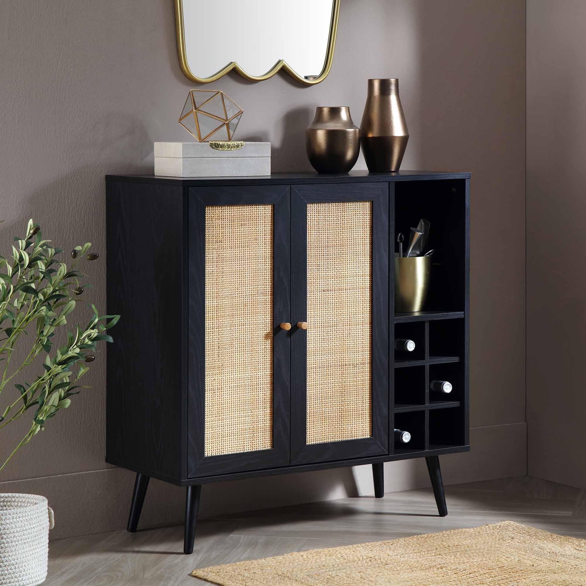 Frances Woven Rattan Drinks Cabinet, Black