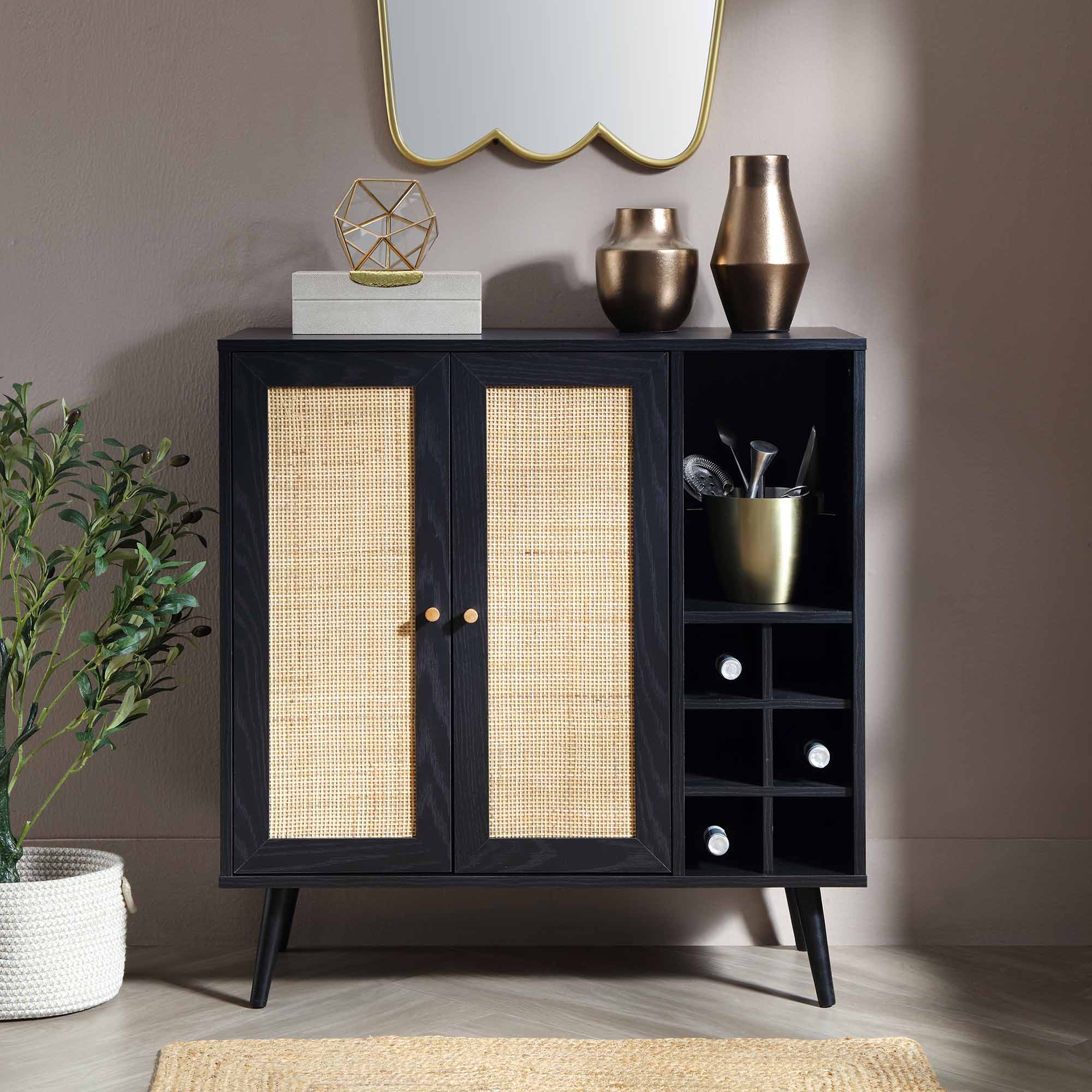 Frances Woven Rattan Drinks Cabinet, Black