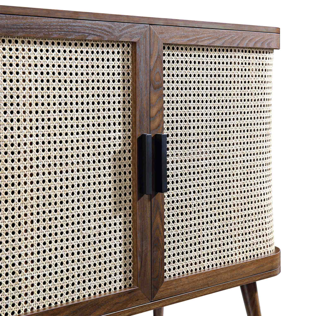 Izzy Curved Rattan 2-Door Small Sideboard, Walnut