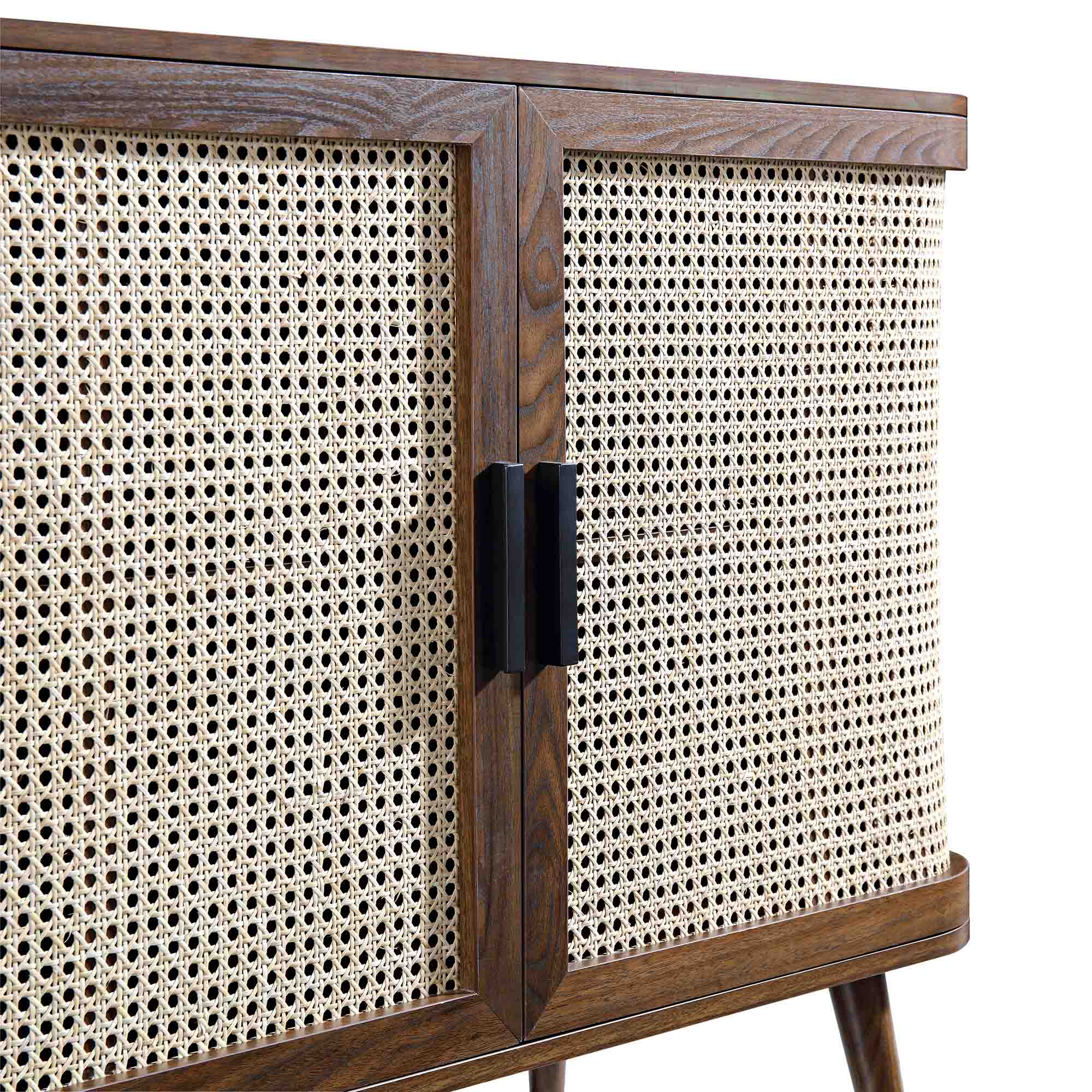 Izzy Curved Rattan 2-Door Small Sideboard, Walnut