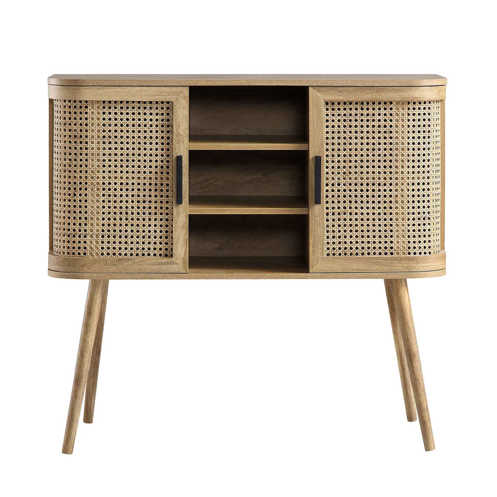 Izzy Curved Rattan 2-Door Buffet Sideboard, Natural